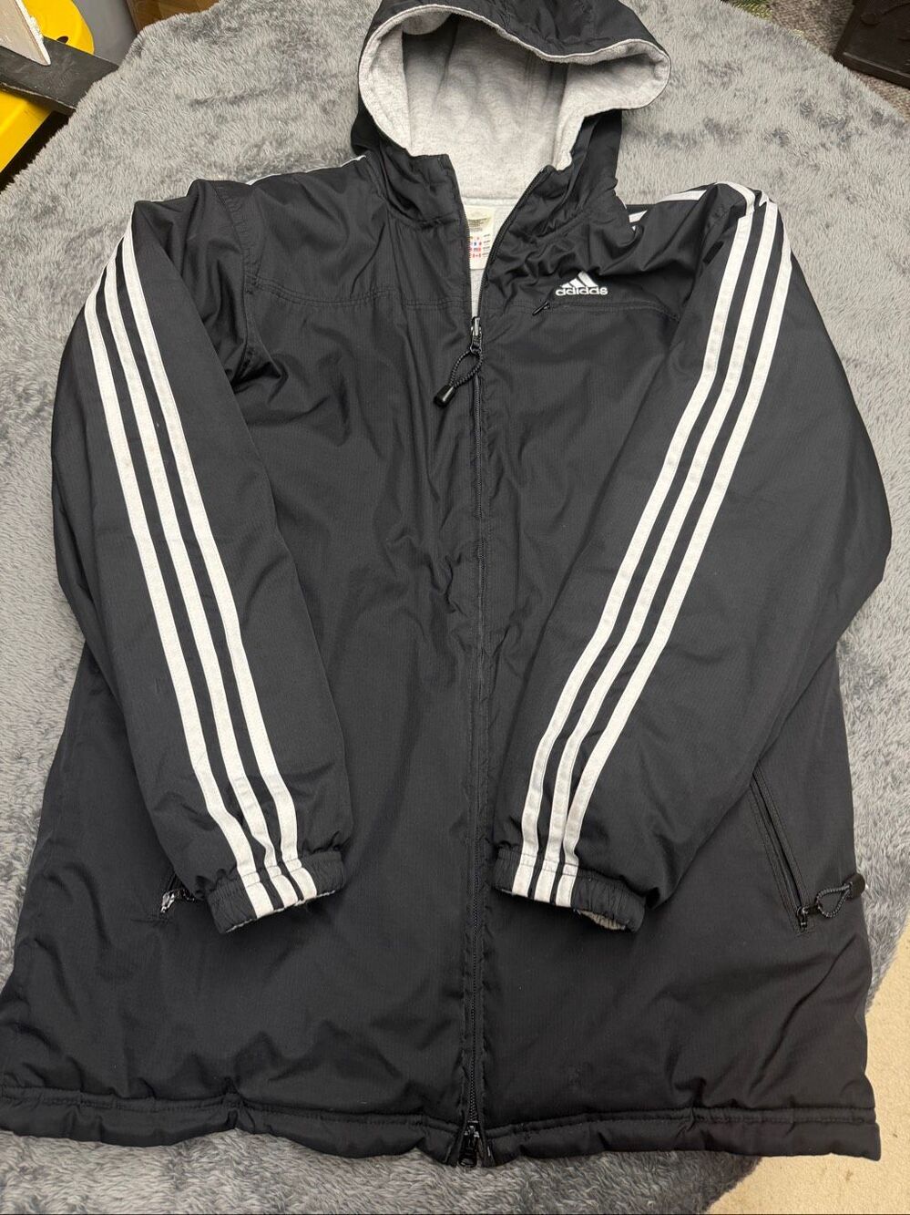 Adidas Black Hooded ReversibleJacket, Size Men’s XL in good shape!